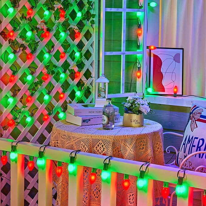 Brightown C9 LED Replacement Christmas Bulbs, 25 Pack Red and Green Shatterproof C9 Bulbs, Waterproof Commercial LED Holiday Bulb for Christmas String Light, E17 Intermediate Base, Dimmable