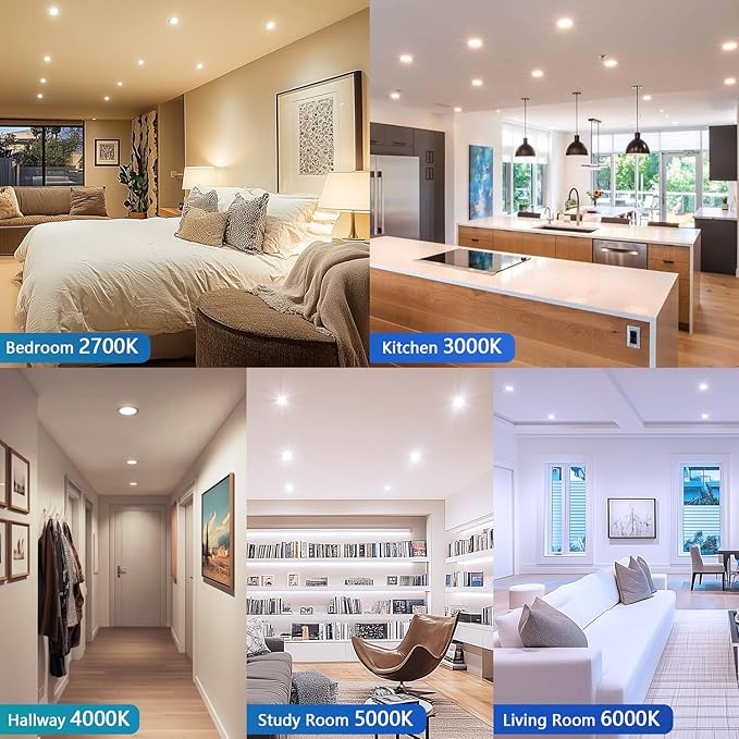 LVWIT Recessed Lights 6 Inch, Modern Retrofit LED Recessed Lighting, 5CCT Color Selectable, Dimmable LED Can Lights with E26 Conversion Kit, 36 Pack