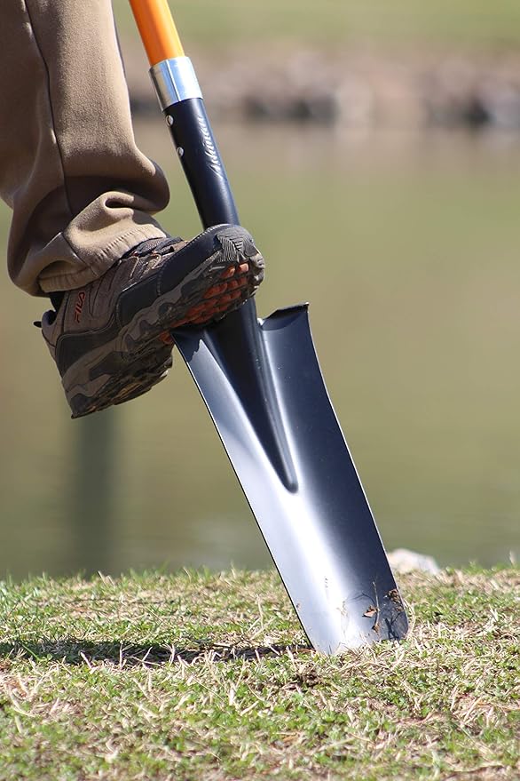 Ashman Drain Spade Shovel (1 Pack) - 48 Inches Long Handle Spade with D Handle Grip - Durable Handle with a Thick Metal Blade - Multipurpose Premium Quality Orange Shovel.