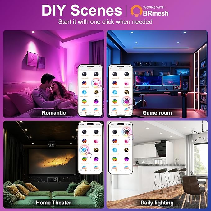 Smart Recessed Lighting 6 Inch RGBCW Color Changing 16W LED Downlights with Junction Box,1350 Lumen Canless Wafer Recessed Ceiling Lights Work with Alexa,Music Sync,DIY Scenes,Timer,23 Modes,1 Pack