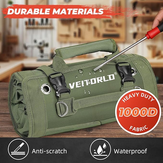 Roll Up Tool Bag, Gifts for Men Dad Husband Him Christmas, Mens Stocking Stuffers, Portable Tools Storage for Men, Heavy Duty Tool Organizer W/Detachable Pouches for Electrician Mechanic Carpenter