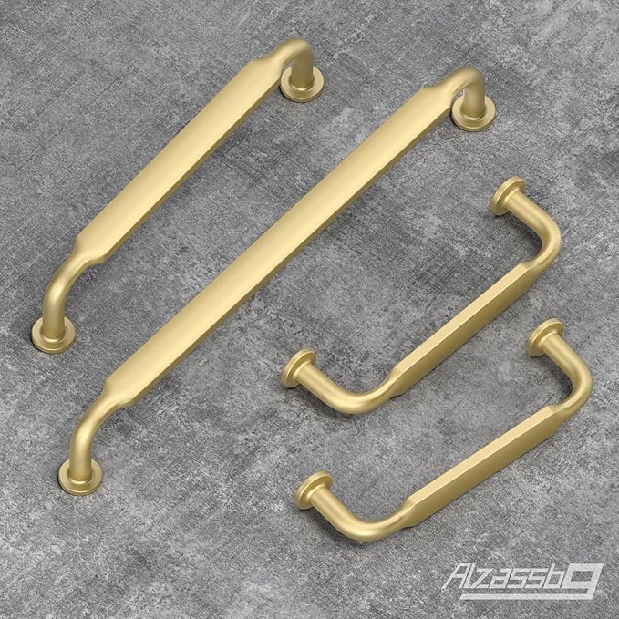 Alzassbg 10 Pack Matte Gold Cabinet Handles, 6-1/4 Inch(160mm) Hole Centers Arch Modern Cabinet Pulls Kitchen Hardware for Cabinets AL3503MGP