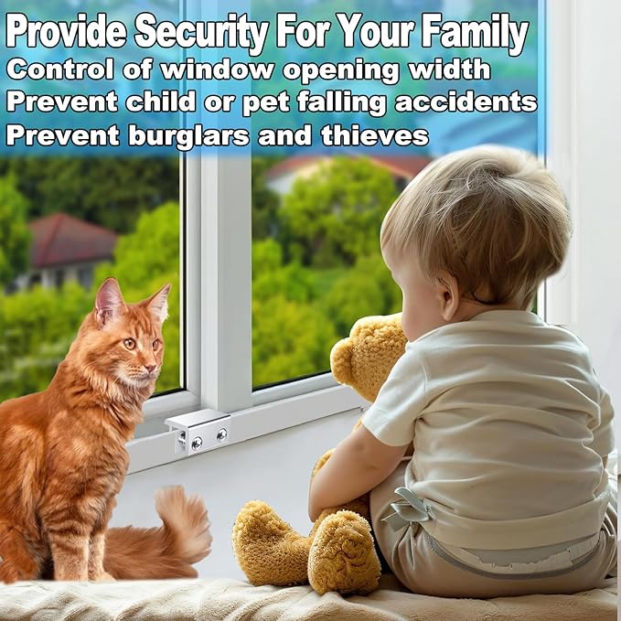 6 Sets Sliding Window Locks With Key - Up and Down, Vertical & Horizontal Security Locks - Easy to Install Adjustable Aluminum Stopper Lock (Silver)