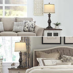 27.5" Tall Table Lamp for Living Room,Farmhouse Vintage Bedside Nightstand Lamp with USB C+A Ports & AC Outlet,3-Way Dimmable Touch Control Retro Black Lamp for Bedroom,Single Black