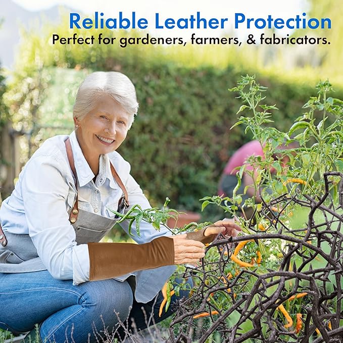 Arm Chaps Leather Protective Sleeves Arm Guard - Prevent Cuts, Scratches & Bruises - Genuine Cowhide - Ideal for Gardening & Construction - Left & Right Form-Fitting. Brown (1 Pair/Small).