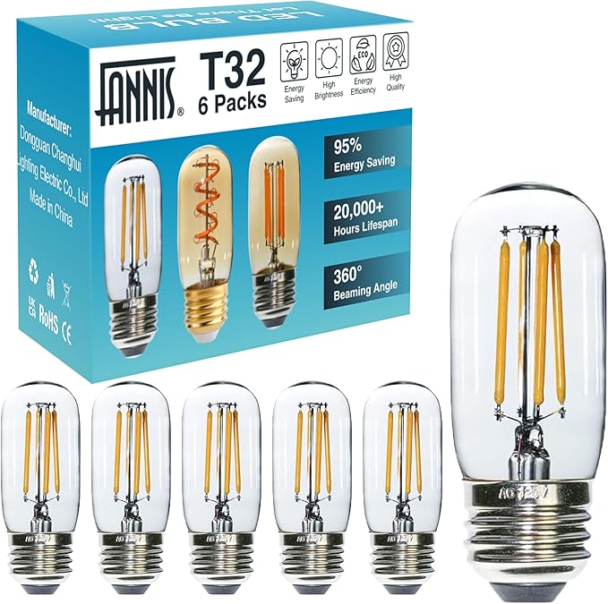 6 pcs T32 T12 Dimmable LED Appliance Light Bulb Range Hood Light Bulb,4W Equivalent to 40W, Clear Glass Warm White, E26 Bulb, Refrigerator Bulb and Indoor Lighting.