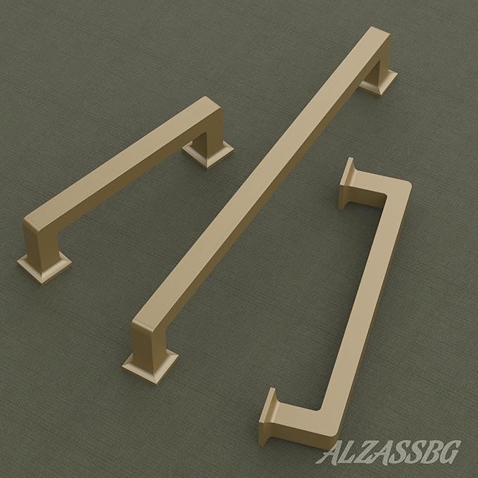 Alzassbg 10 Pack Brushed Gold Cabinet Pulls, 5 Inch(128mm) Hole Centers Cabinet Handles Square Kitchen Hardware for Cabinets AL3046BG