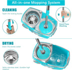 FunClean Spin Mop and Bucket,Mop and Bucket with Wringer Set for Home,360 Spinning Mopping Floor Cleaning Tool with 4 Microfiber Replacement Head Refills,61" Extended Handle, 2X Wheel - Blue