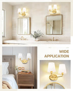 Emak 2-Light Bathroom Vanity Light, Brushed Gold Bathroom Light Fixtures Over Mirror with Flared White Fabric Shade, Modern Wall Sconce for Bath, Mirror, Hallway, VL132-BGD-WF-2