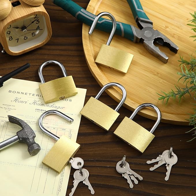 10pcs Solid Brass Keyed Padlock, Small Yellow Gym Lock, Strong Padlock with Same Key for Luggage Toolbox (50mm)