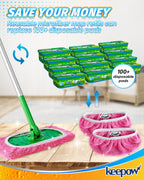KEEPOW 6 Pack Reusable Mop Pads Compatible with Swiffer Sweeper, Coral Fleece Pink Washable Swiffer Mop Pads, Dry & Wet Sweeping Mopping Cloths (Pink, Not Included Mop)
