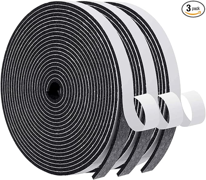MAGZO Weather Stripping Door Seal, 1/2 Inch Wide X 1/8 Inch Thick Adhesive Foam Tape Soundproof Weatherstripping for Windows, 3 Rolls Total 50FT Black