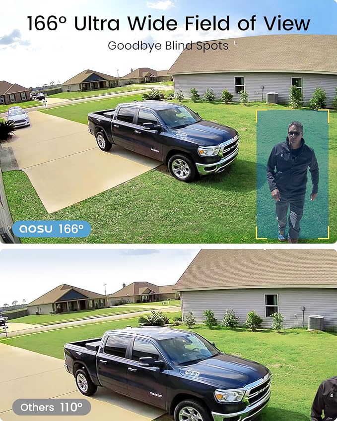 aosu 3K/5MP Solar Security Cameras Wireless Outdoor, Ultra-Wide-Angle, Cam-to-Cam Track & Sync, Home Security System with Color Night Vision, Spotlight Smart Alarm, No Subscription, 2.4 & 5GHz WiFi