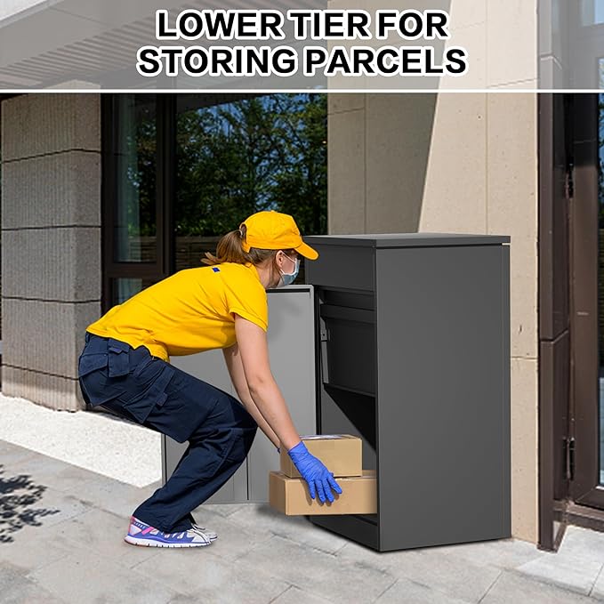 Package Delivery Boxes for Outside,Enlarged Porch Box for Packages with Coded Lock,Large Space,Waterproof,Cold-Rolled Steel Package Lock Box (19.7”x16.1”x33.5”)