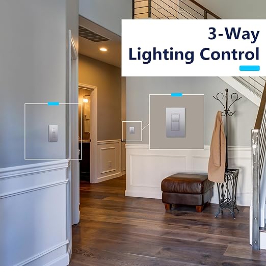 LIDER Dimmer Paddle Switch for Dimmable 300W LED/CFL Lights, 1-Pole or 3-Way, 120 V, Modern Upgrade, UL Listed, Screwless Wall Plate Included, Silver