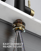 FORIOUS Kitchen Faucet with Pull Down Sprayer, Stainless Steel Commercial Single Handle Classic Spring Pull Out Sink Faucet for Pot Filler, Farmhouse Camper Bar Laundry Room, Black Gold