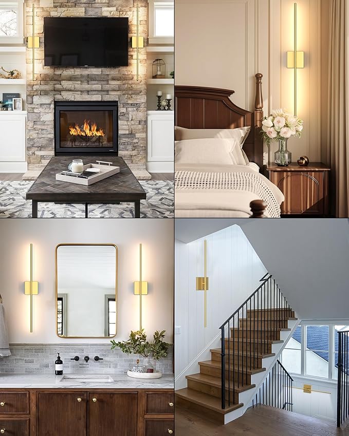 Battery Operated Wall Sconce Set of Two: Wireless Rechargeable Wall Lights with Touch and Remote Control, 360°Rotatable 4CCT Dimmable Cordless Sconces Decor Gold Scone for TV Wall Bedroom Hallway