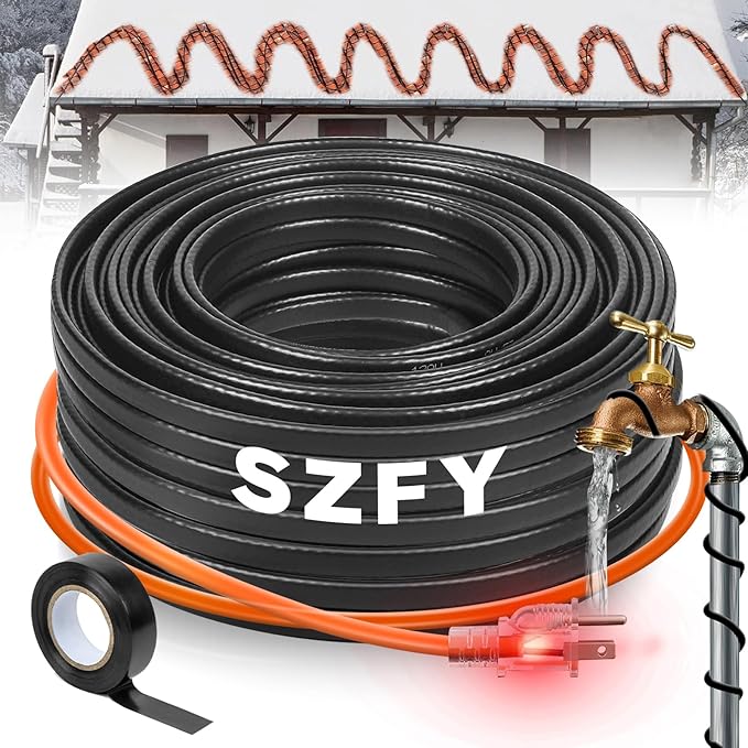 3FT~160FTHeat Tape for Water Pipes, -40°F Deicing Heat Tape,Thermostat Wire,Heating Cable Pipe Heating Cable,Heat Tape with Thermostat,Gutter Heat Cable,Heated hose,Heated Water Hose, 120V 8W/ft (6FT)