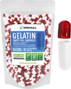 XPRS Nutra Size 3 Empty Capsules - 1000 Count Empty Gelatin Capsules - Empty Pill Capsules - DIY Capsule Filling - Pure Bovine Pill Capsules Empty Gel Caps (Clear Red/White)