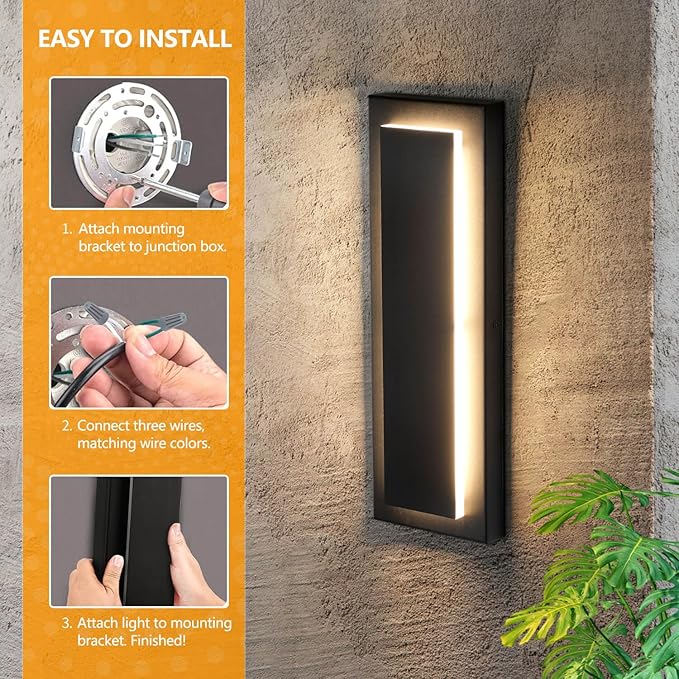 tewei 15.7 Inch Modern Outdoor Wall Sconce, Long Black LED Exterior Lighting Fixtures, Modern Large Outdoor Front Porch Lights Outside Wall Mount Lights for House, Warm White 3000K, 1 Pack