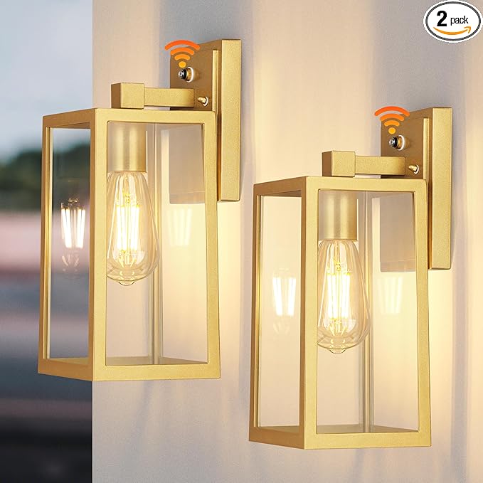 PARTPHONER Gold Dusk to Dawn Outdoor Lights for House Wall Mount, Sensor Exterior Lighting Fixtures set of 2, Anti Rust Wall Sconce Lamp, Waterproof Wall Lantern for Doorway, Garage, WTWL181AJ2