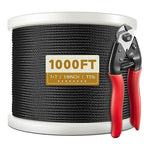 1000FT 1/8" T316 Black Stainless Steel Cable, Black Wire Rope Aircraft Cable for Deck Cable Railing Kit, DIY Balustrades, 7x7 Strands Construction, Comes with a Cutter