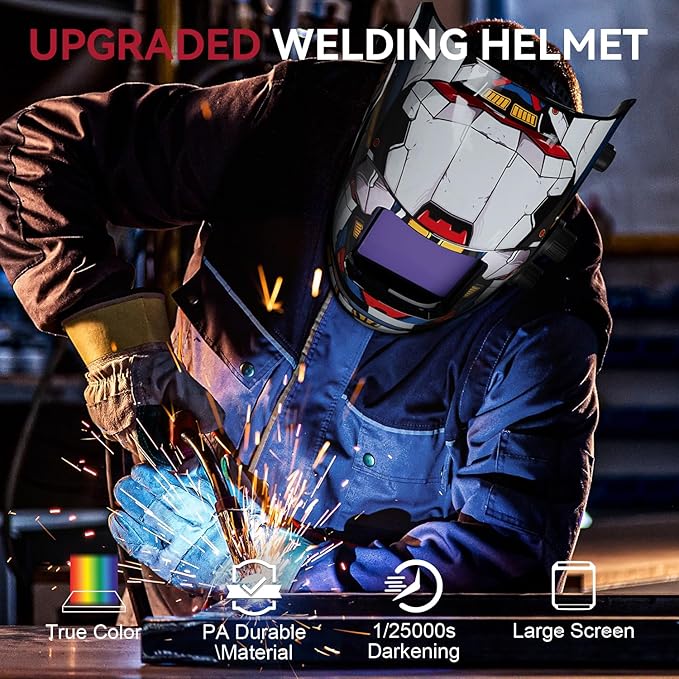 ARCCAPTAIN Auto Darkening Welding Helmet, 3.94"X3.66" Large Viewing Screen True Color Welding Hood with 4 Arc Sensor Solar Powered, Wide Shade 4-5/5-9/9-13 Welding Mask (Mobile Fighter)
