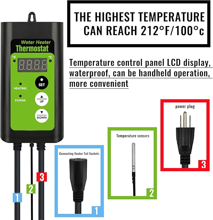 1500W Submersible Hot Tub & Pool Portable Electric immersion Water Heater with temperature control and GFCI for Swimming Pools, Bathtubs, Baptistry, above ground pool & inflatable pool