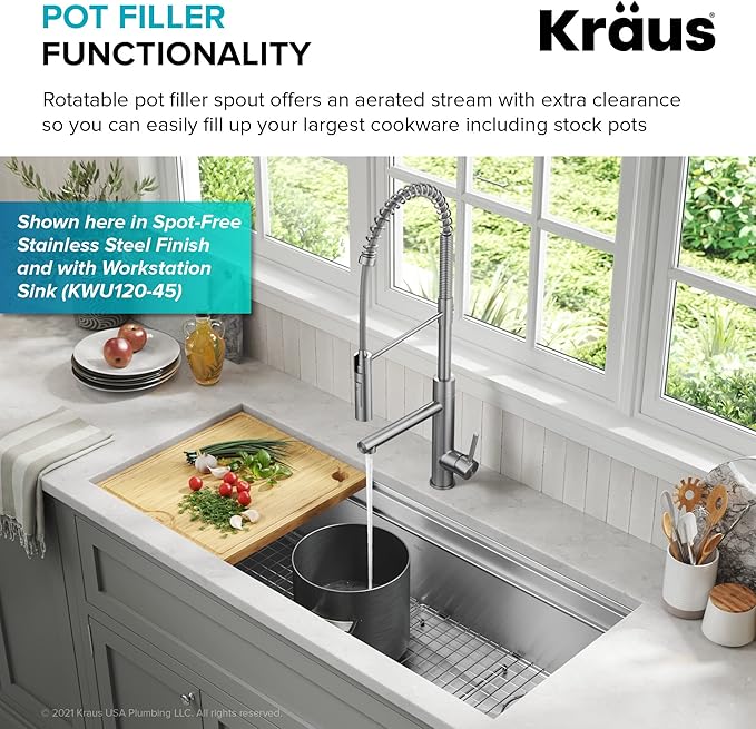 KRAUS Artec Pro Commercial Style Pull-Down Single Handle Kitchen Faucet with Pot Filler in Matte Black, KPF-1604MB