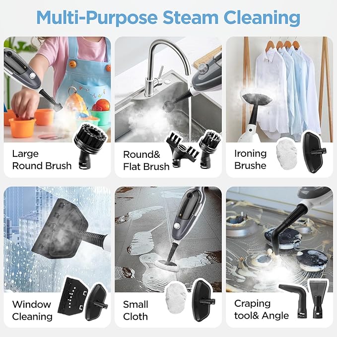 Steam Mop - All-in-one Powerful Handheld Steam Cleaner Detachable Handheld Steam Cleaner for Home,MultiPurpose Steamer for Hardwood Floors，Clothes,Windows,Tiles,Carpet, Whole Home Use