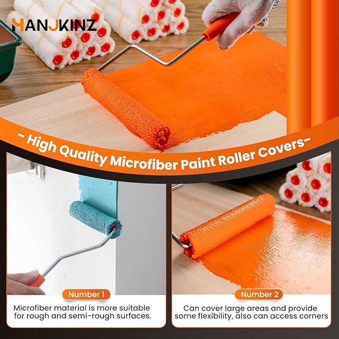 40 Pack Microfiber Paint Roller, 4 Inch and 6 Inch, Small Paint Roller Covers, 3/8 Inch Nap, Mini Paint Rollers for House Painting with Paint Roller Frame, Wall Painting Tool