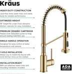 KRAUS Bolden Commercial Style 2-Function Single Handle Pull Down Kitchen Faucet in Spot-Free Brushed Brass, KPF-1610BB