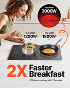 VEVOR Built in Electric Stove Top, 12 inch 2 Burners, 240V Glass Radiant Cooktop with Sensor Touch Control, Timer & Child Lock Included, 9 Power Levels for Simmer Steam Slow Cook Fry