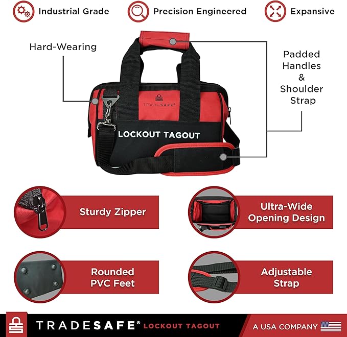 TRADESAFE Lockout Tagout Bag for Loto Devices - Polyester Canvas Lock Out Tag Out Kit Bag, Heavy Duty Tool Bag Organizer, 12-1/2 x 8 x 9-3/4 inches