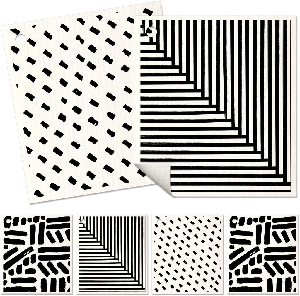 6 Pack Swedish Dishcloths for Kitchen - Reusable Dish Cloths for Washing Dishes Absorbent Cute Funny Kitchen Towels Cleaning Sponge, Line Drawing