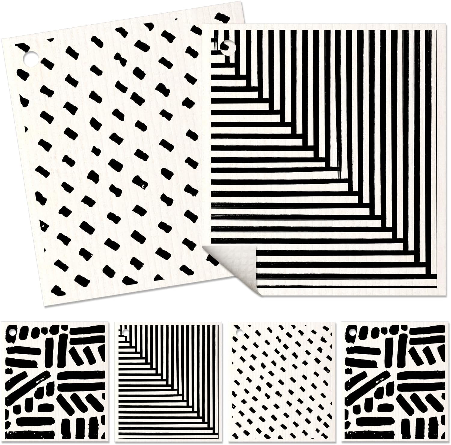 6 Pack Swedish Dishcloths for Kitchen - Reusable Dish Cloths for Washing Dishes Absorbent Cute Funny Kitchen Towels Cleaning Sponge, Line Drawing