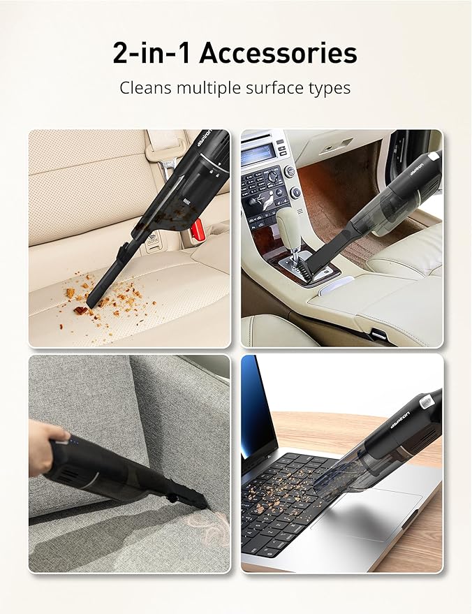 Aspiron Cordless Handheld Vacuum, 24KPA Powerful Car Vacuum, Rechargeable, Charging Dock, Ergonomic Handle, 2-in-1 Crevice Tool, 1.8lb Portable Vacuum Cleaner with 2-Speed for Car, Home, Black Grey