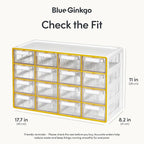 Blue Ginkgo Medium 16-Drawer Cabinet – Stackable Clear Organizer for Hardware, Beads, Plastic Bricks, Office, and Craft Storage (Made in Korea, Yellow)