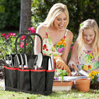 Garden Tools 9-Piece Heavy Duty Gardening Hand Tools with Fashion and Durable Garden Tools Organizer Handbag, Rust-Proof Garden Tools Set, Ideal Gardening Gifts for Women (Black Red)