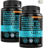 12-in-1 Nootropic Brain Supplement w/ Caffeine Anhydrous: Ginkgo Biloba for Brain Support, Memory & Focus - B12, Alpha GPC, L Theanine & Choline Supplements with Bioperine with 1321mg, 60ct (2 Pack)