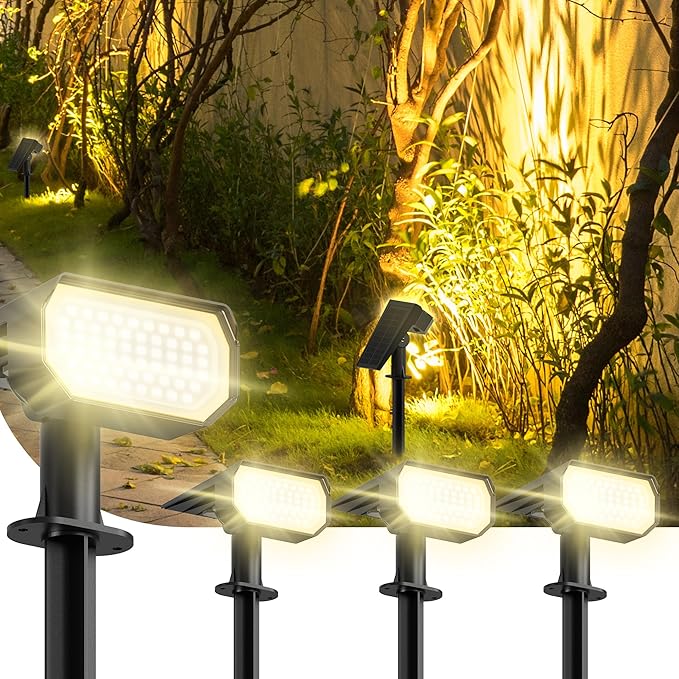 Ensenior Solar Spotlights Outdoor, Brightness Adjustable 3000K LED Solar Garden Lights, 56 LEDs Solar Powered Landscape Lights, Auto ON/Off, Waterproof, for Yard/Garden/Pathway - 4 Pack