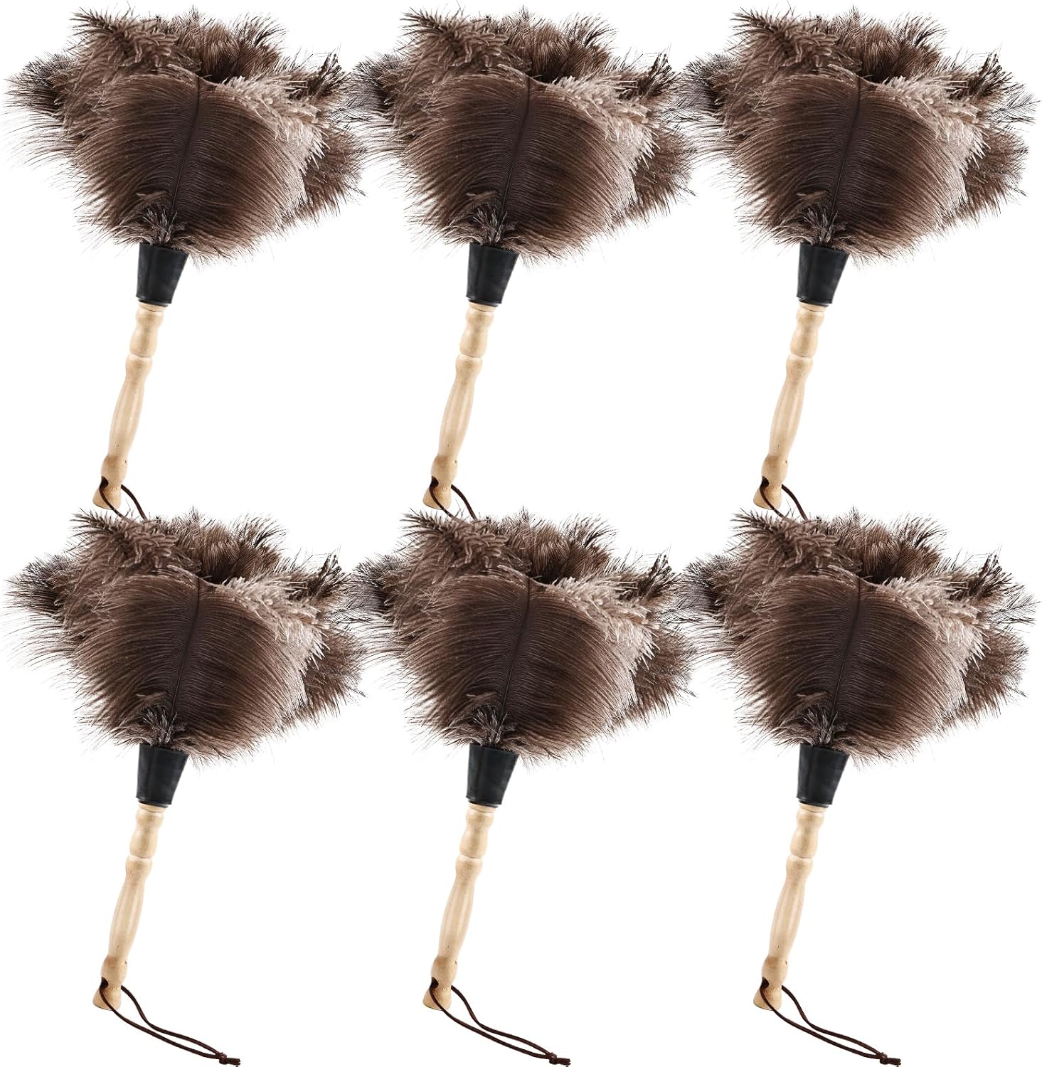 Ostrich Feather Duster 14" Natural Handheld Reusable Feathers Dusters with Wooden Handle for Cleaning Supplies Home Car Office(6PCS)