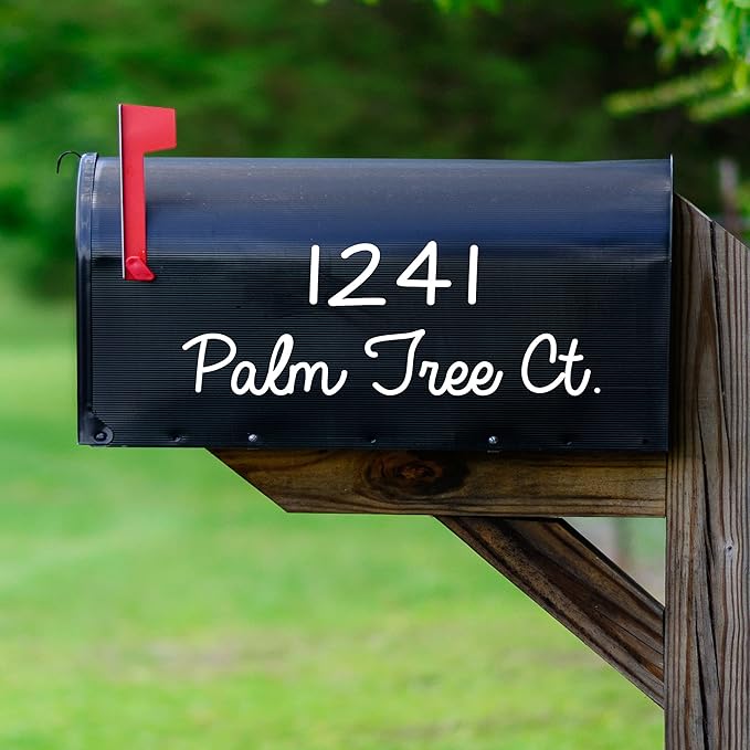 Personalized Mailbox Decal Set of 2 Decals With Street Address & Street Name Custom Design Mailbox Sticker Vinyl Letters VWAQ-CMB4 (WHITE)