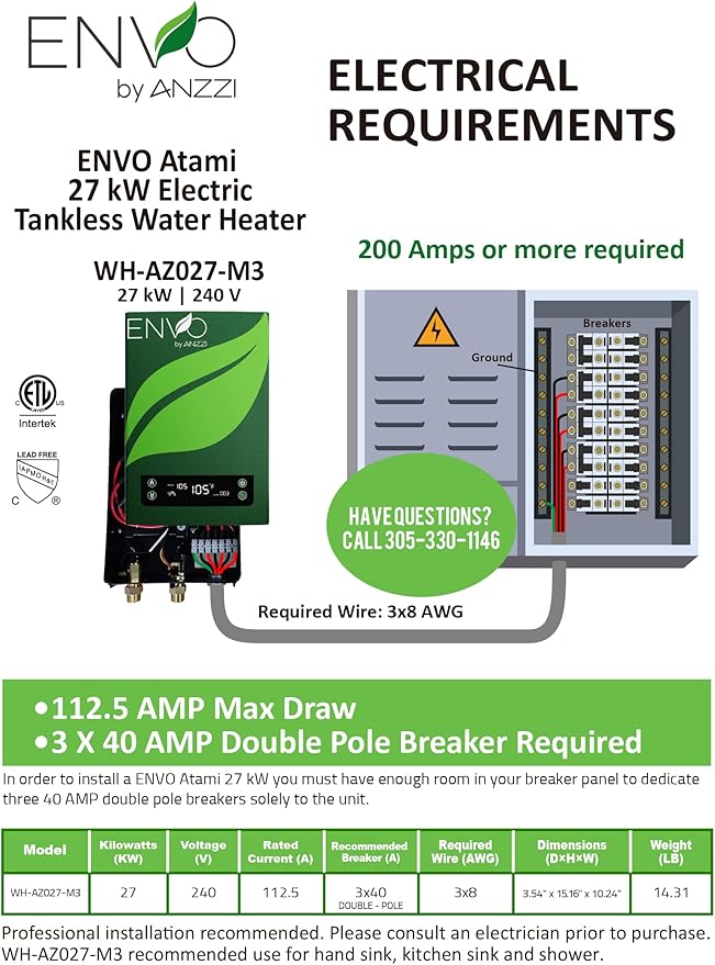 ANZZI Envo ANZZI Electric Tankless Water Heater 27 kWat 240 Volts, Small Enough to Install Anywhere - For kitchen faucet, bathroom faucet and shower (WH-AZ027-M3)