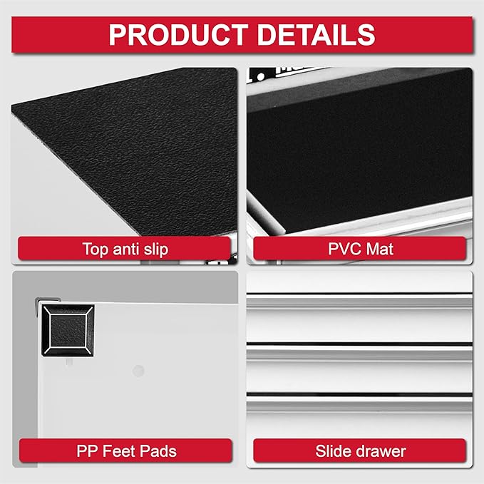 P.I.T. Mini White Tool Box, Portable 5-Drawer Micro Roll Cab Steel Stackable Tool Box with Liner, White Small Tool Case for Tools Storage and Organizers, Home DIY