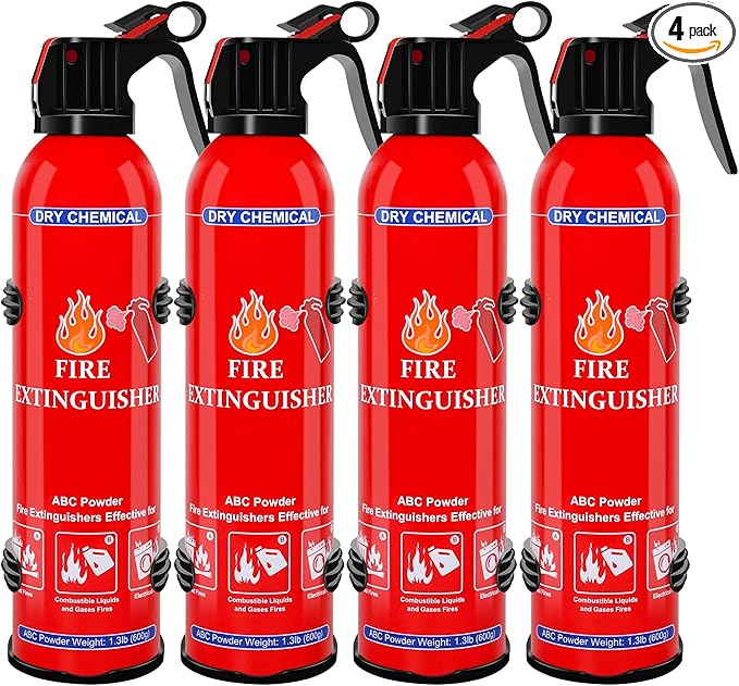 4 Pack ABC Dry Chemical Fire Extinguishers, Portable Dry Powder Fast-Acting Fire Extinguisher with Mount, Suitable for Home, Car, Boat, Truck, Electrical, Grease Fires