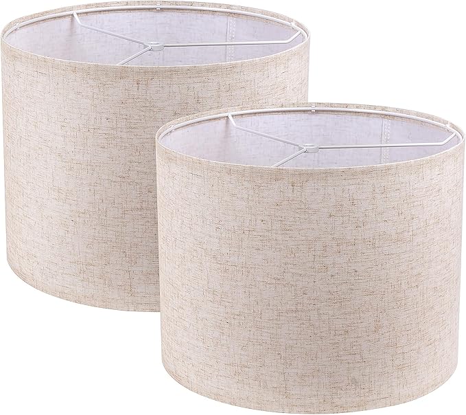 Lamp Shades Set of 2, Beige Linen Lampshade, 13" Top X 13" Bottom X 10" High, Easy Assembly, Minimalist Drum Lamp Shades for Floor Lamps Table Lamps, Create Soft Calming Ambiance