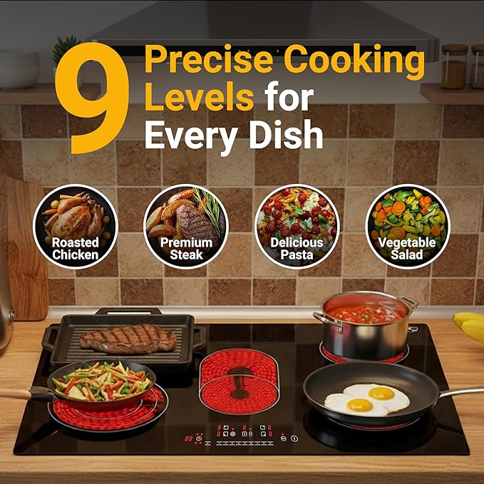 K&H 5 Burner 30 Inch Built-in Electric Stove Top Radiant Ceramic Cooktop Touch Control 240V 8600W CE30-8608