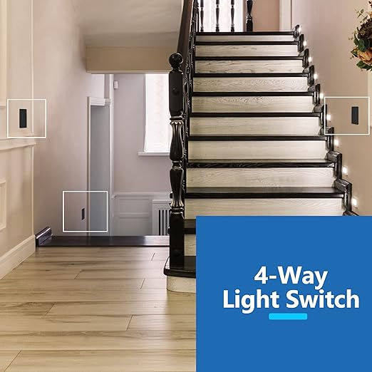 LIDER Minimalist Design Matte Finish Lighted 4-Way Decorator Light Switch, Four Way Frameless Rocker Switch, Residential/Commercial Grade, 15A 120V/277V, UL Listed, LS15-4W-BK, Black