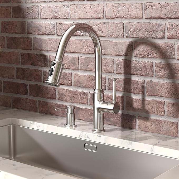 Lava Odoro Chrome Soap Dispenser for Kitchen Sink, Modern Brass Built in Countertop Pump Dispenser with 18 Oz Refillable Bottle, Kitchen Soap and Lotion Dispenser Spot-Free, Chrome, KSD-21